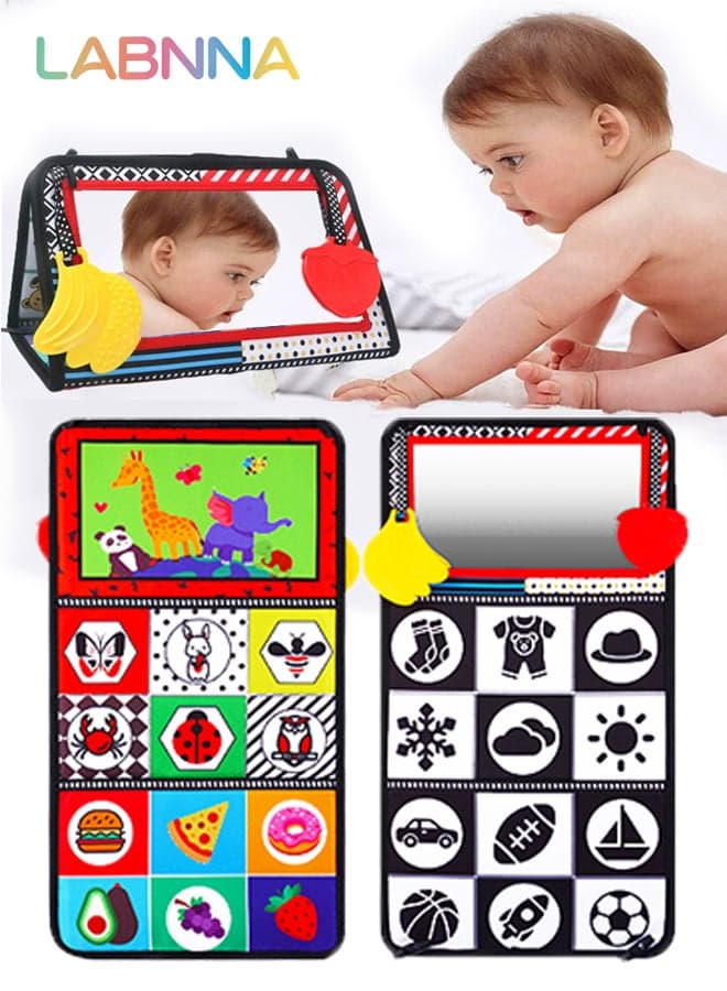 Baby Mirror Tummy Time Toys 0-6 Months Sensory Crinkle Baby Books Black and White High Contrast Baby Toys for Newborn Infant Montessori Car Seat Toys 0-6 Month Boy Girl Easter Basket Stuffers Gift