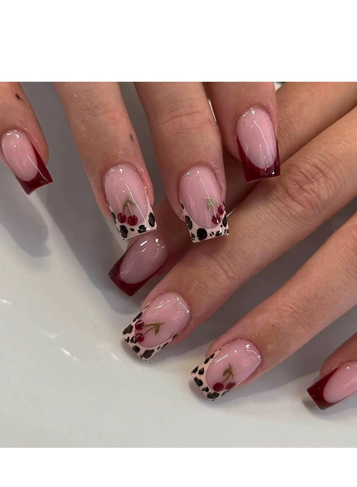 Press On False Nails,24pcs,Red Valentine's Day Nails,Pink Ombre Nails With Animal Print,Personalized Removable Nail Tips,Acrylic Nails With Glue Kit.