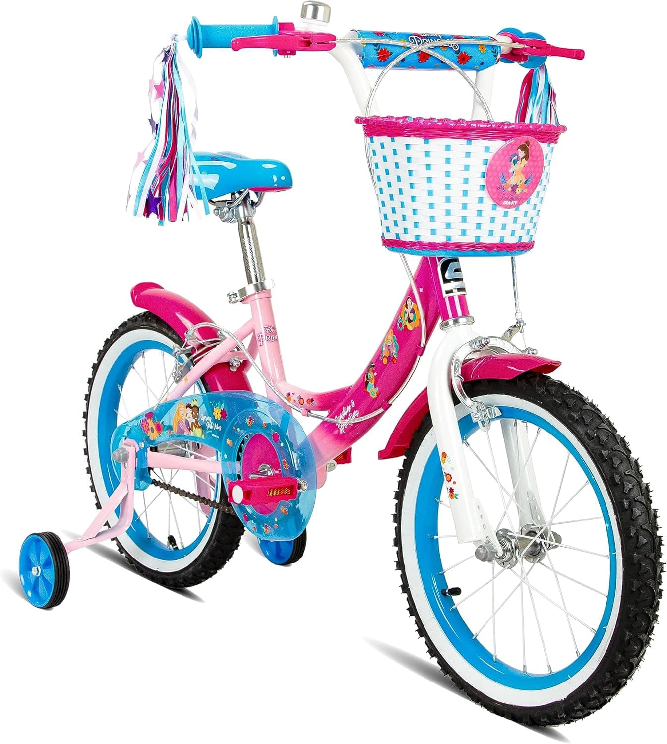 Disney Princess 16-Inch Kids Bike | 16-Inch Wheel Size | Ideal First Bike For Girls Removable Training Wheels | Adjustable Seat & Handlebar | Rear Mudguard | Official Disney Princess Graphics