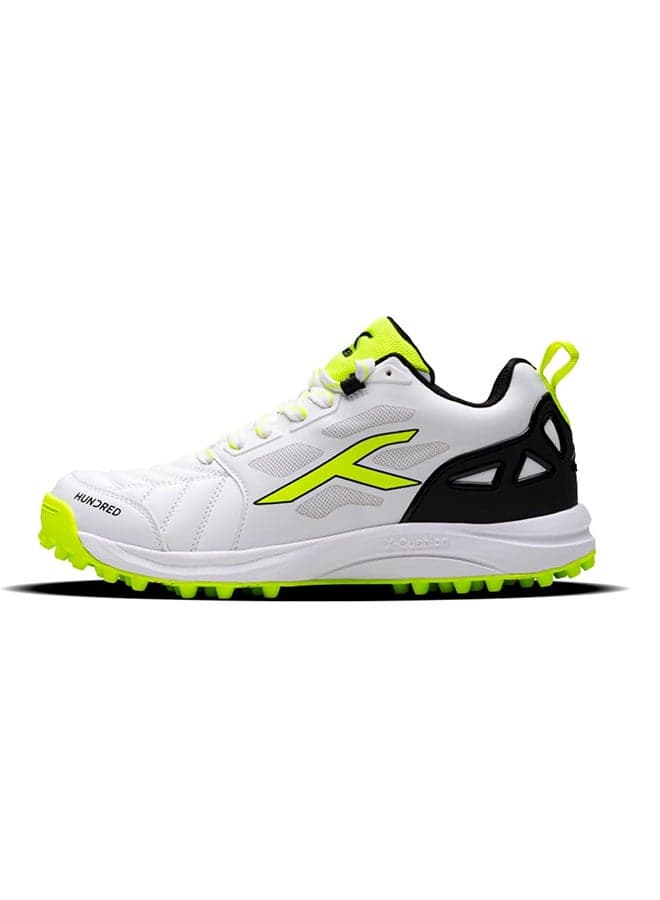 TerraField Cricket Shoes | TerraSpike Rubber Studs | Embedded Support Plate for Stability | Lightweight & Durable | Ideal for Turf, Ground & Hard Surfaces (White/Lime/Black ; UK 6)