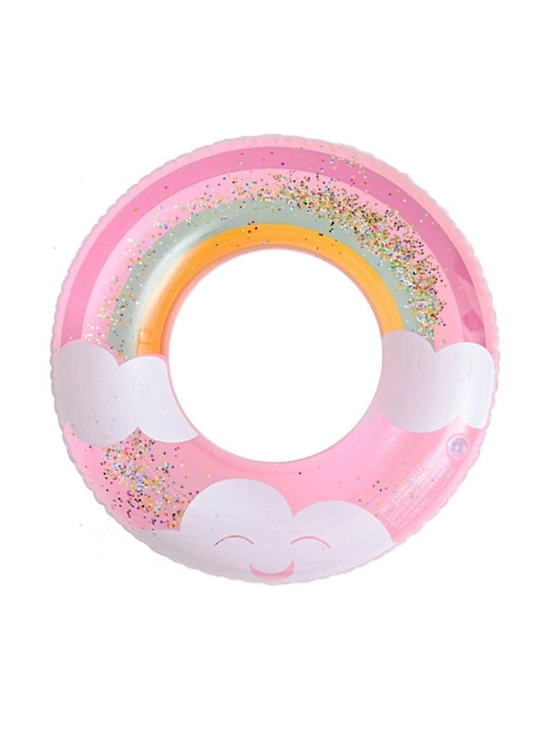 Pink Glitter Cloud Inflatable Swim Ring – 90cm Thickened Double Airbag Float Tube for Adults