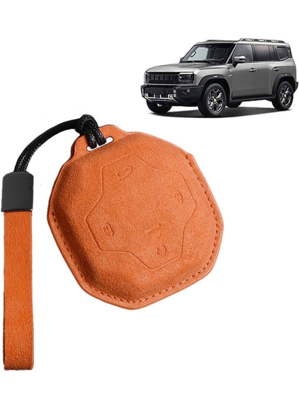 Premium Leather Key Fob Cover Protector Fit for Jetour T2 Accessories, Soft Full Protection Key Case Shell (Orange)
