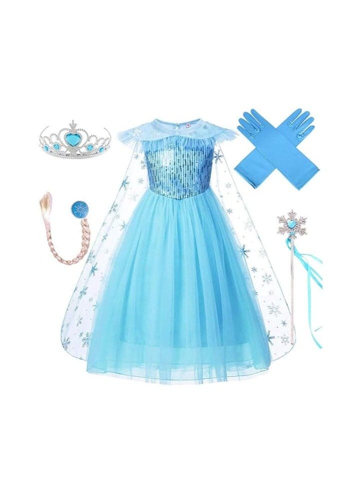 Princess Dress girls dresses children's Christmas performance clothesSnow Queen Costumes,Dress Girls Party Cosplay Girl Clothing Snow Queen Birthday Princess Dress Kids Costume Blue Costume With Accessory Set