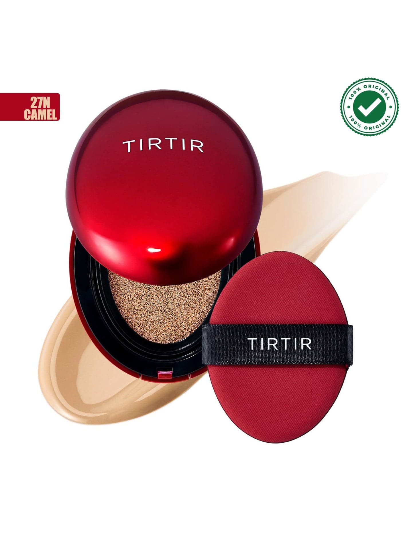 TIRTIR Mask Fit Red Cushion Foundation, Full coverage, Weightless, Skin Fit, Satin Glow Finish, Korean Makeup Cushion Foundation (#27N Camel, 0.63 Fl Oz)