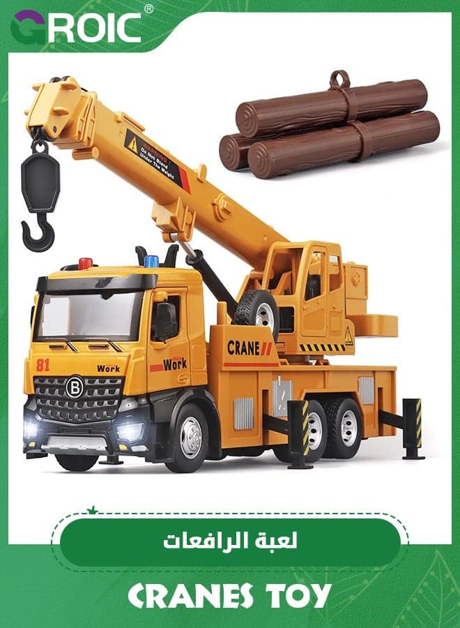 Children Crane Toy Metal DieCast Crane Model,Construction Truck Toys with Simulated Sounds and Lights,Large Crane Truck Toy