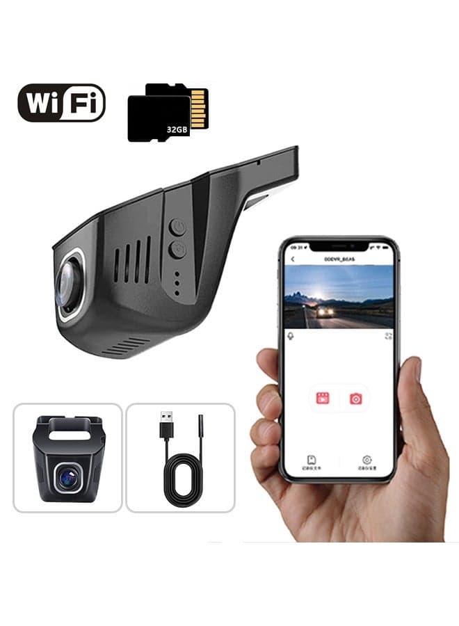 1080P Driving Recorder, Free 32GB SD Card, Built-in WiFi, hidden Single Front Dash Camera for Cars, Car Camera, Dual Dashcams for Cars with Night Vision, Loop Recording