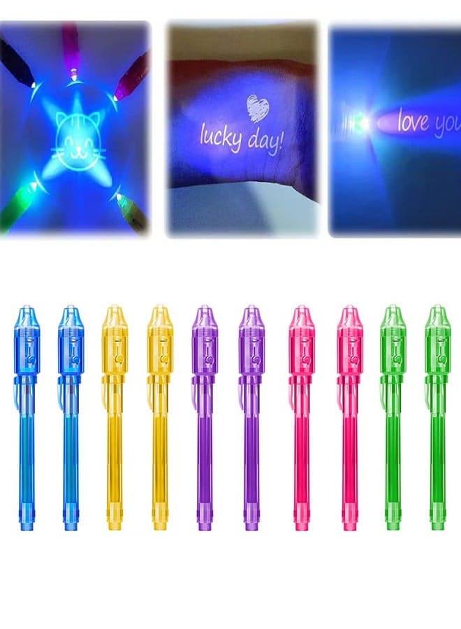 Invisible Ink Magic Pen 10 Pack with Built-in UV Light, Non-Toxic Secret Message Marker for Kids Party Favors & Birthday Gifts