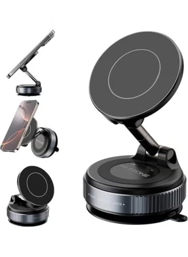 Car Phone Holder for MagSafe, Magnetic Car Mount with Vacuum Suction Cup, 360° Rotating Foldable Phone Holder for iPhone 17/16/15, Samsung Galaxy S26/S25 Ultra, Android, Black