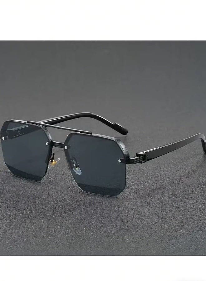1 pair of unisex metal half-frame fashion glasses, casual street shopping and photo-taking glasses, Father's Day gift, Christmas gift, sunglasses