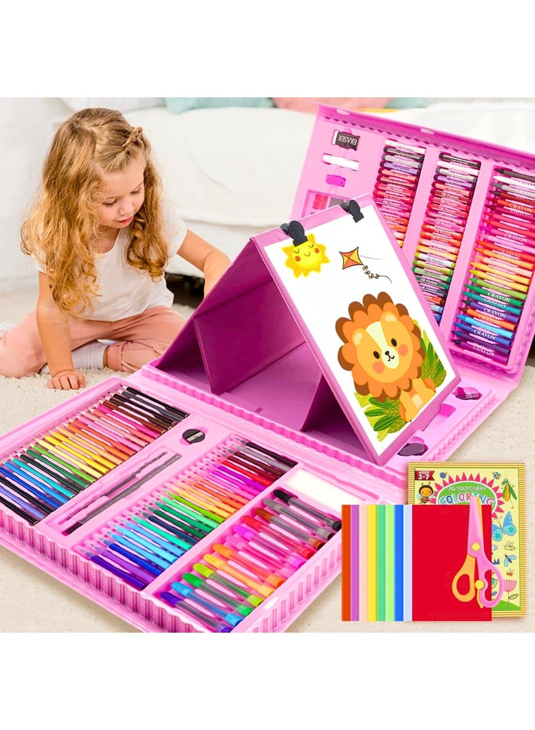 208 PCS Art Supplies, Drawing Art Kit for Kids Girls Boys Teens Artist, Art Set Case with Trifold Easel, Includes Oil Pastels, Crayons, Colored Pencils, Coloring Book, Scissors, Origami Paper 40 Sheets