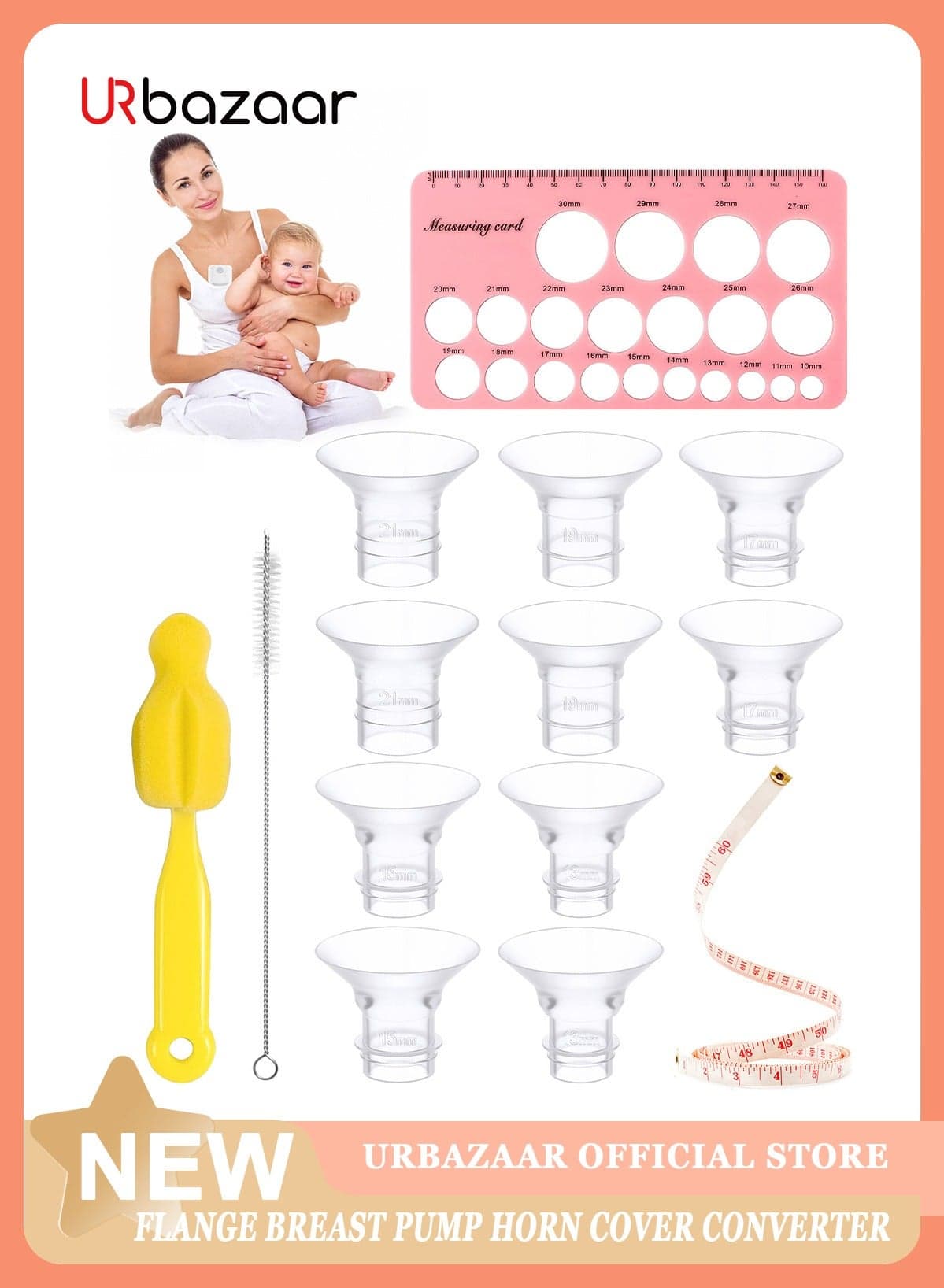 13PCS Flange Inserts 13/15/17/19/21mm for 24mm Flange/Shield of Most Pumps, BPA Free Inserts, Compatible with Momcozy/Spectra/Bellababy/TSRETE/Nuliie Breast Pumps