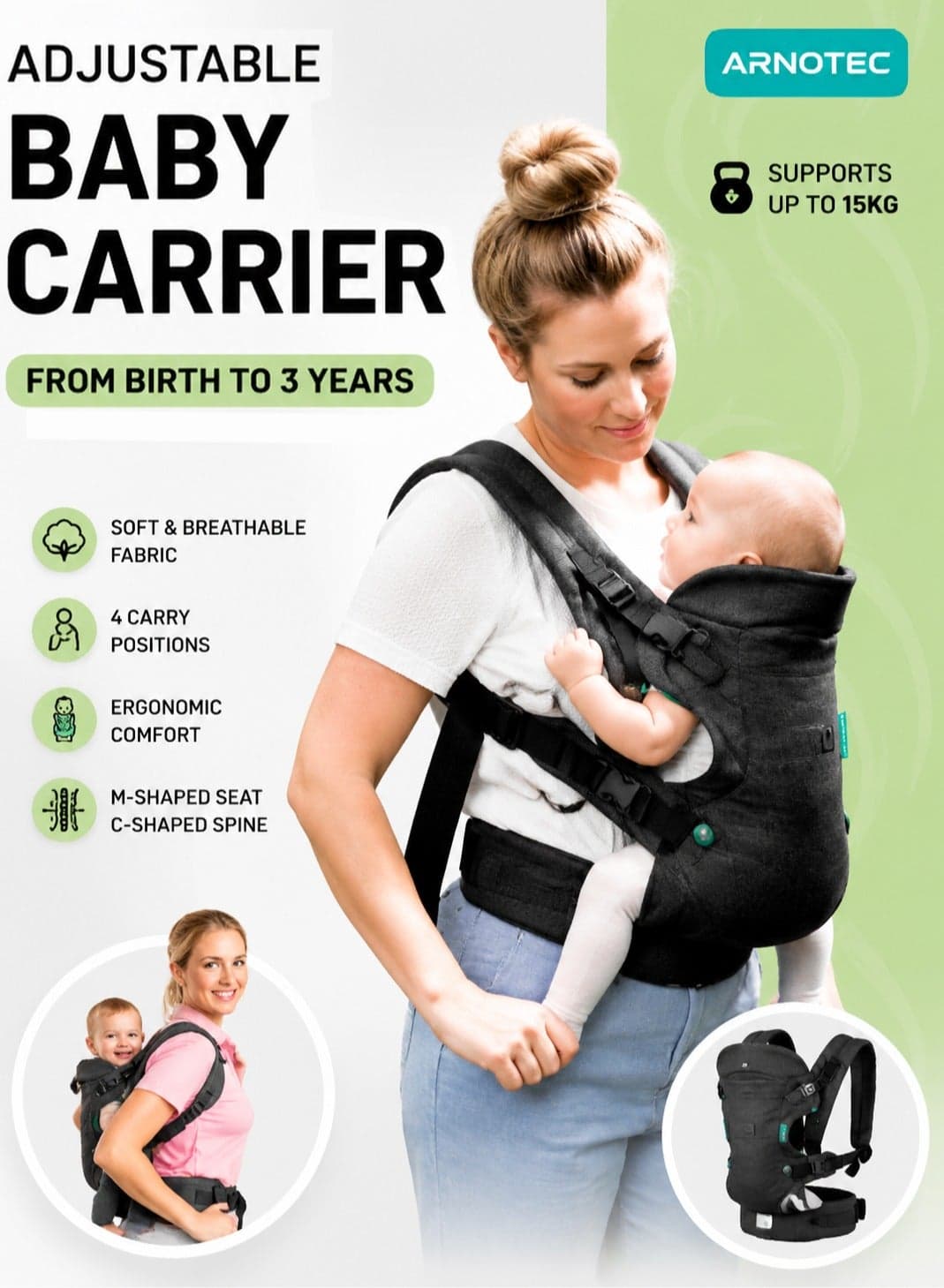 4 in 1 Multifunctional and Comfortable Baby Carrier with Secure Buckles and Adjustable Design, Suitable for New - borns to Free Your Hands