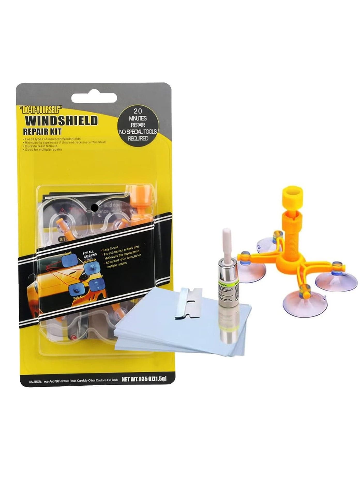 Windshield DIY Auto Glass Rock Chip Repair Kit – For Star, Horseshoe, Bull’s Eye Chips & Cracks, Easy Application, Professional Results, Clear Repair Resin, Ideal for Car Windshields & Auto Glass, Save Time & Money.