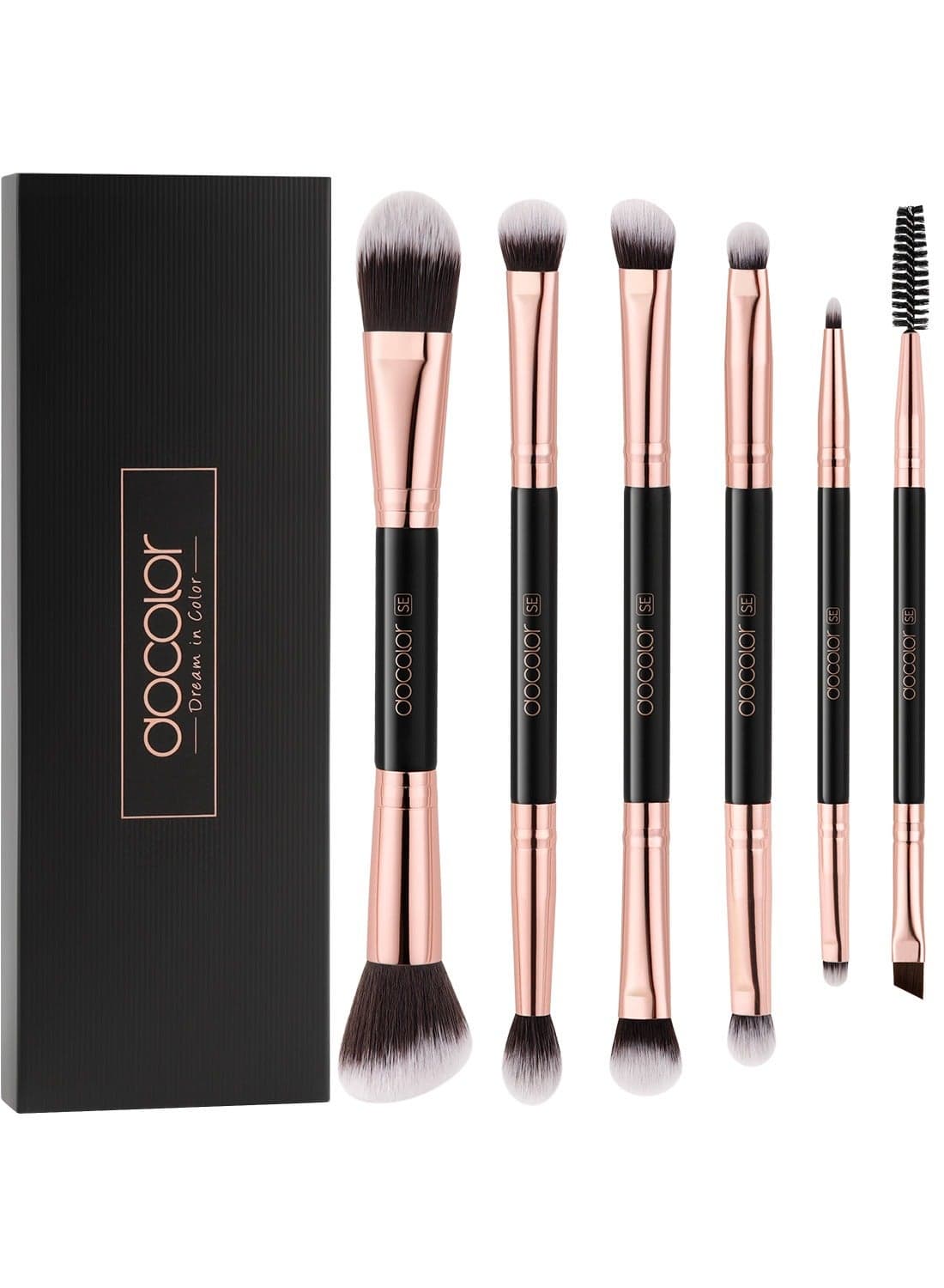 6-Piece Double-Sided Professional Makeup Brush Set – Vegan & Travel-Friendly Eye & Brow Essentials
