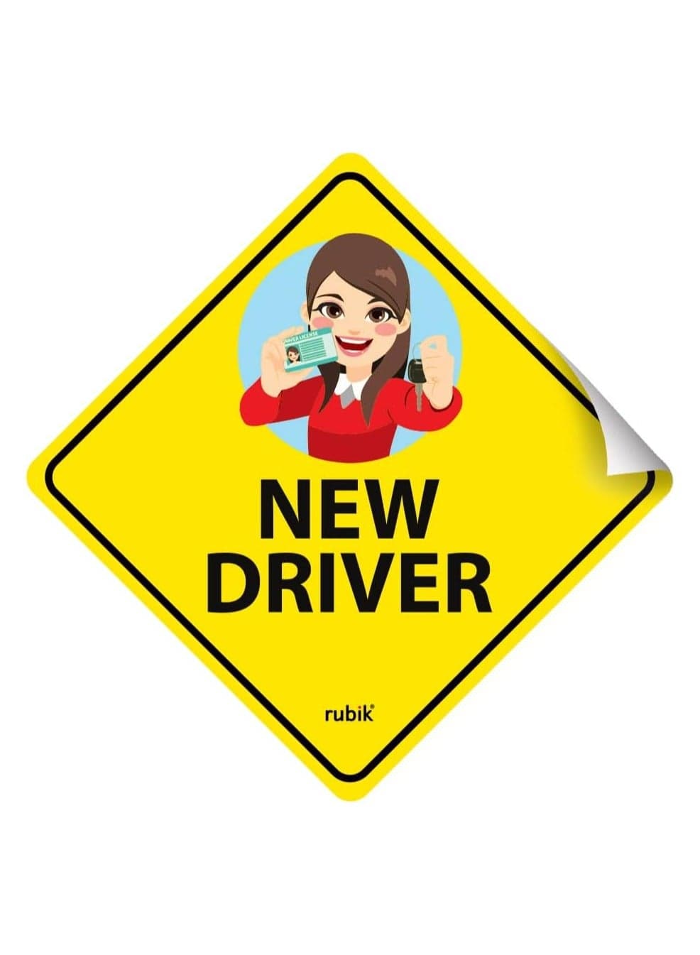 New Driver Car Sign Self Adhesive Sticker, Reflective Removable for Beginners Car SUV Van Drivers (Size 12cm x 12cm)