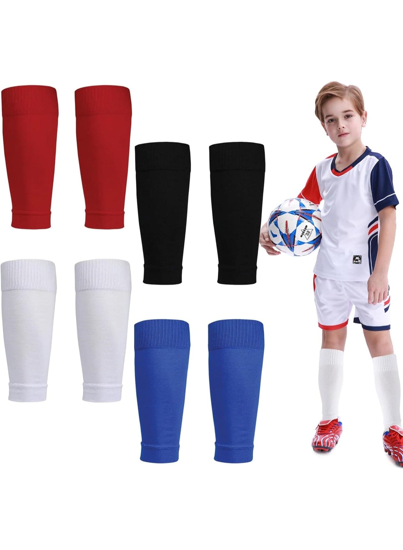 4 Pairs Kids & Teens Football Sleeves, Breathable Elastic Shin-Guard Sleeves, Compatible with Shin Guards for Soccer Training & Running (One Size)