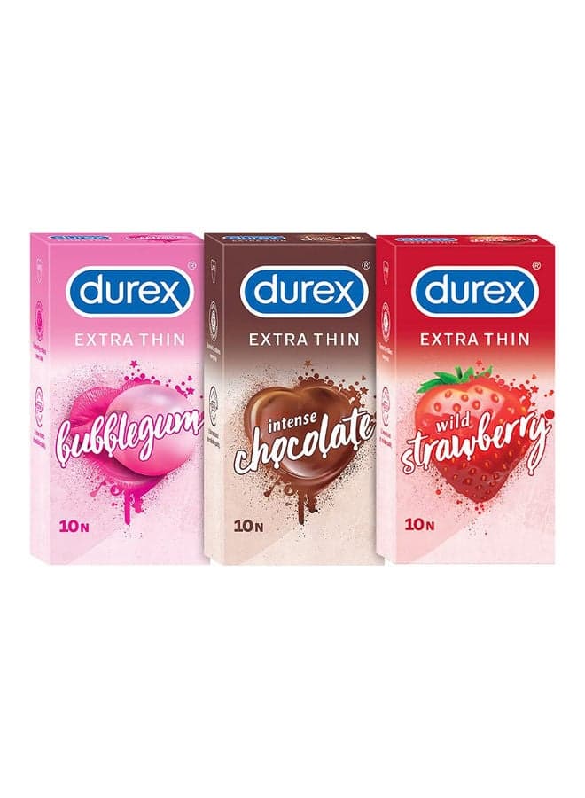 Pack Of 3 Boxes Mix Flavoured Bubblegum Chocolate Wild Strawberry Extra Thin Condoms For Men