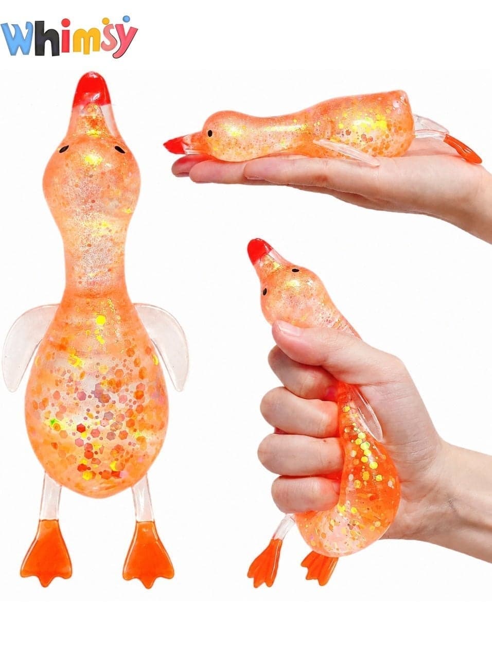 Cute Glitter Duck Squishy Stress Ball - Soft TPR Slow Rise Fidget Toy for Kids and Adults (Large Orange)