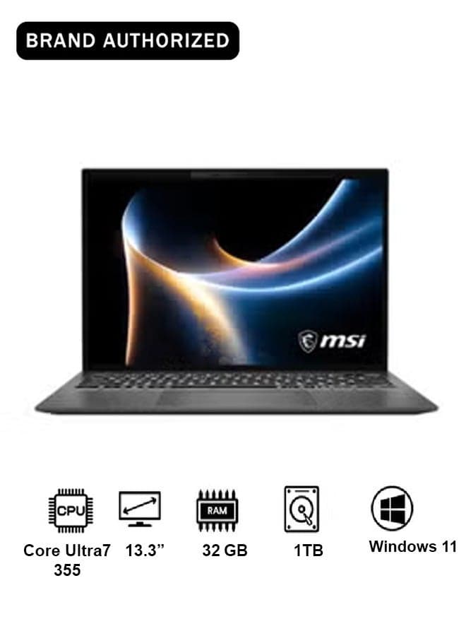 MSI Prestige 13 AI+ A3MG (Intel Arc Graphics) Laptop | 13.3" 2.8K (2880 x 1800) OLED Display, Intel Core Ultra 7 355, 32GB RAM, 1TB SSD, Win11 Platinum Gray