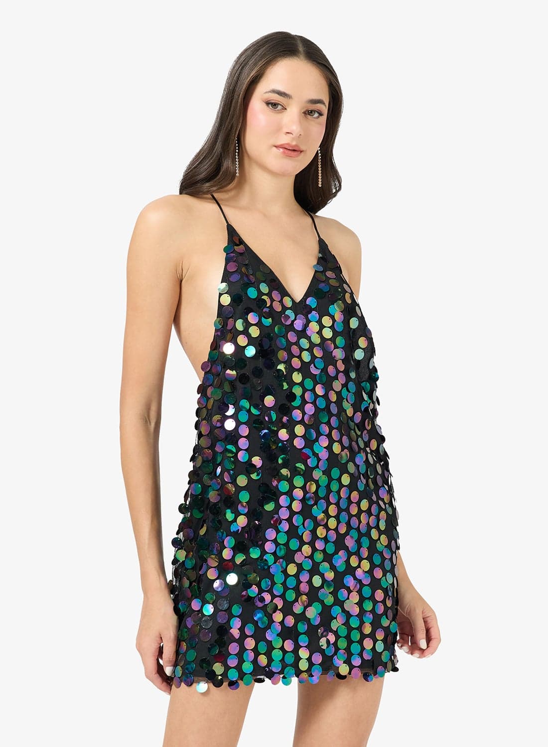 Strappy Sequin Embellished Evening Dress