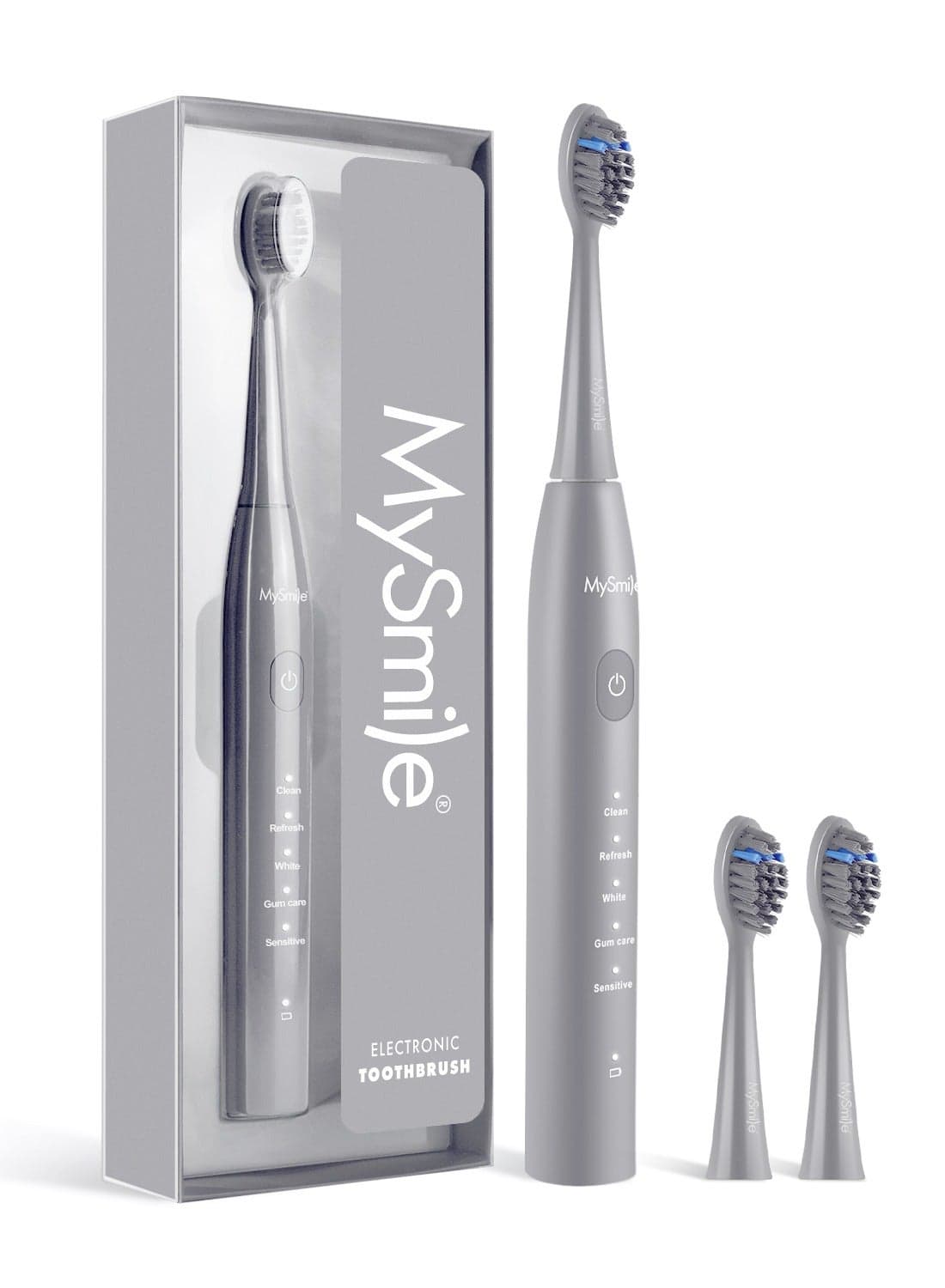 MySmile DY156 Electric Toothbrush for Adults, Rechargeable Sonic Battery Toothbrush Portable with 3 Brush Heads, 2 Mins 5 Modes Smart Timer, 45000VPM, One Charge for 60 Days (Gray, M)