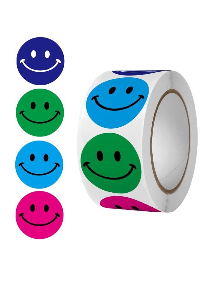 500-Piece Smile Face Stickers Roll, Reward Stickers for Teachers Kids, Happy Face Rewards Stickers Circle Dots Stick Labels, Water Bottles, School, Home Etc, Party Supplies Stickers Roll
