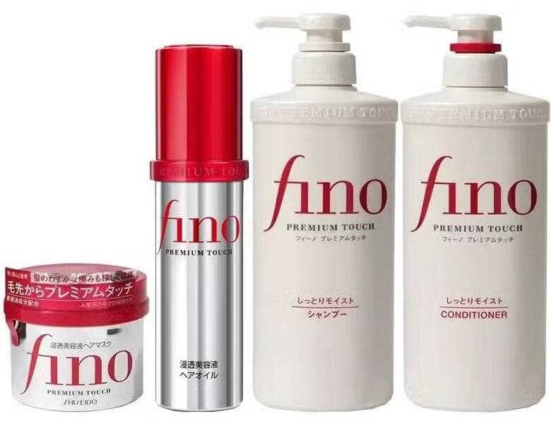 Fino Premium Touch Moist Shampoo 550 ml & Conditioner 550 ml & treatment mask 230 gm & Hair oil 70 ml hair care set Strengthen, nourish and restore dry hair, dry scalp and damaged hair