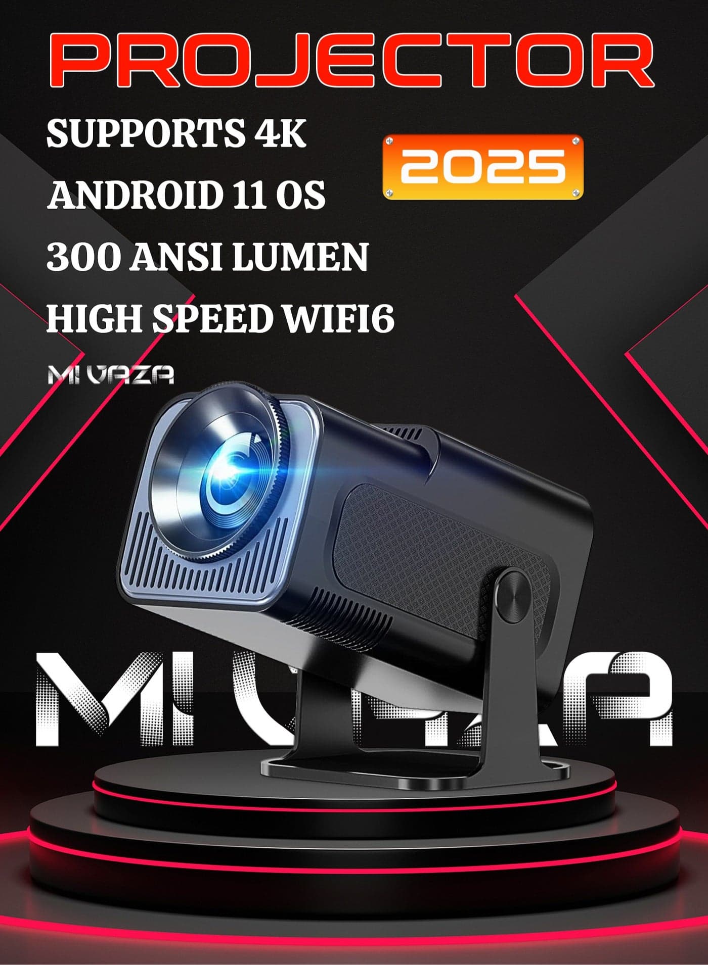 Portable HD Projector - Support 4K - Smart Projector with 5G Dual-band Wifi and Bluetooth 5.0 - Mobile Home Theater - Compatible With Android/iOS/Windows/TV Stick/HDMI/USB