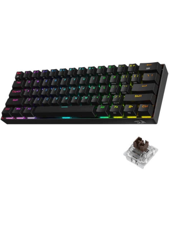 Redragon Draconic Pro K530 61-Key 60% Mechanical Gaming Keyboard, RGB Backlit, Outemu Brown Tactile Switches, Hot-Swappable Keys, Bluetooth 5.0 / 2.4GHz Wireless / USB-C Wired Tri-Mode Connection, Rechargeable Battery, Black | K530RGB PRO