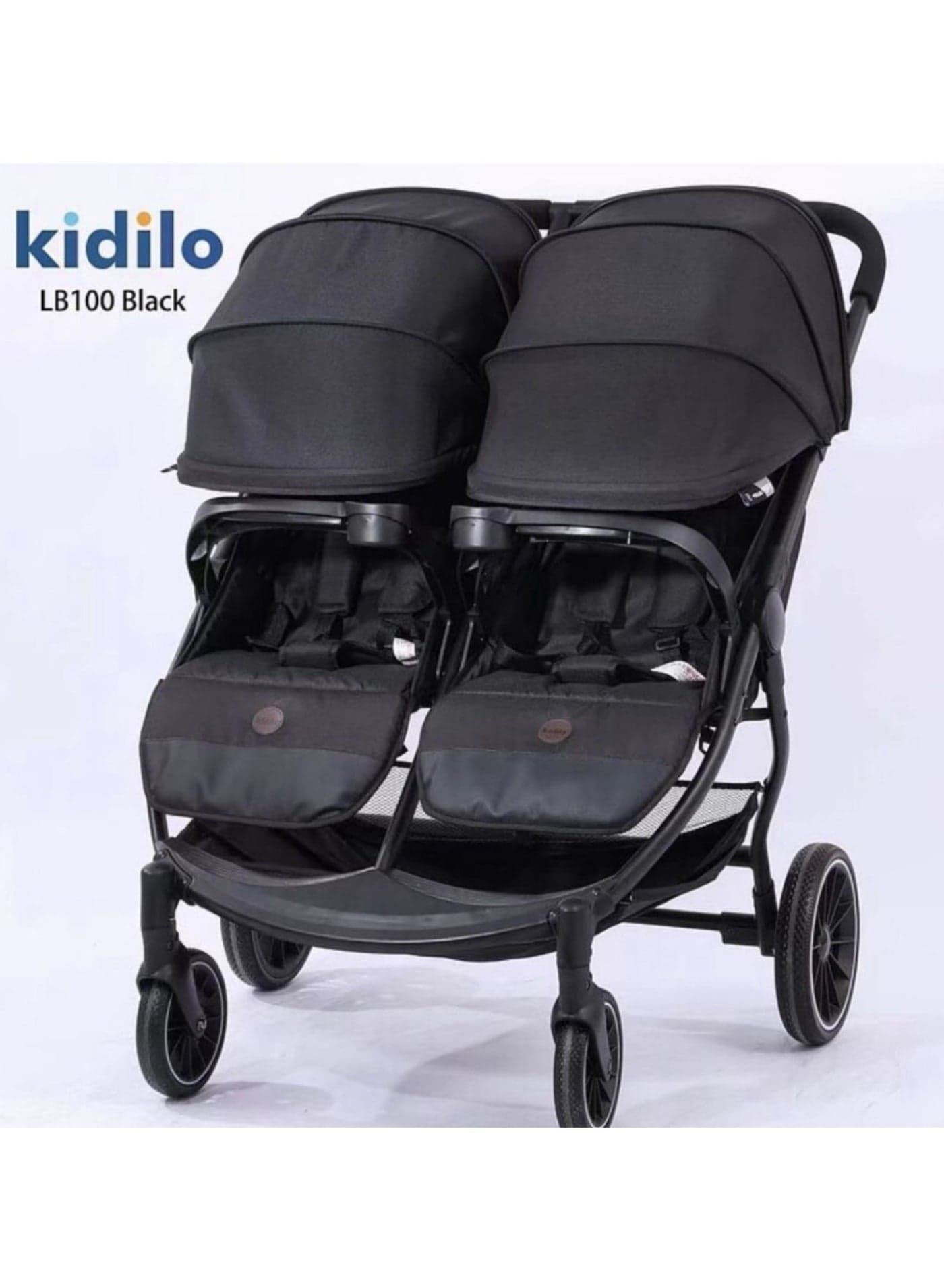 Kidilo LB100 Double Baby Stroller – Premium Quality, Safe, Foldable, Lightweight, Convenient Travel Pram with Adjustable Canopy, Reclining Seats, and Spacious Storage Basket for Twins or Siblings