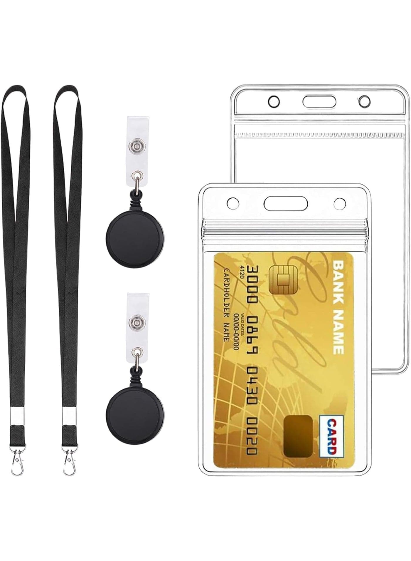2 Pcs ID Badge Holder with Lanyard & Retractable Reel | Clear Plastic Vertical Card Holder for Office, School & Employee ID Cards