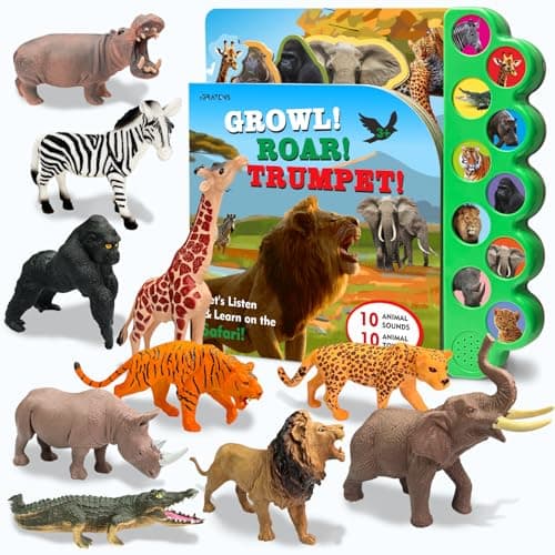 iGRATENS Safari Animals Figures Toys with Sound Books 10PCS Realistic Jungle Animals Figures Safari Animals Book with 10 Buttons Zoo Animal Toys Learning Toy for 3 Year Old Boys Girls Kids