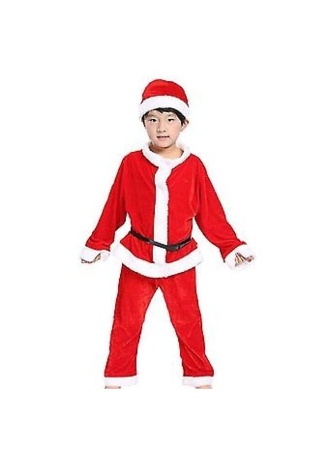 Children's Christmas Clothes (Boy) – Toddler Santa Costume with Hat, Red Velvet Jacket & Pants Holiday Set, Size 90 cm (18–24 Months / 2 Years)