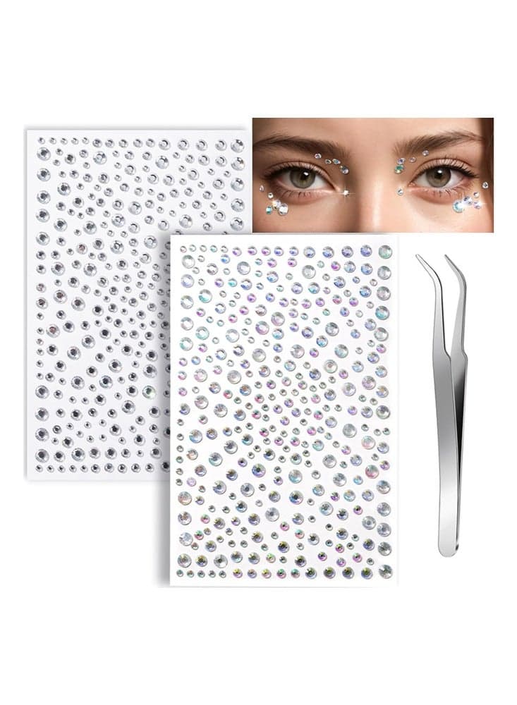 2 Pieces Self-Adhesive Rhinestone And Pearl Stickers Face Gems For Makeup Eye Jewelry Sticks Rainbow And Clear Rhinestone Sparkling Diamond Stickers Nail Art DIY Craft Party Carnival Accessories(3 mm, 4 mm, 5 mm, 6 mm)650 Pieces