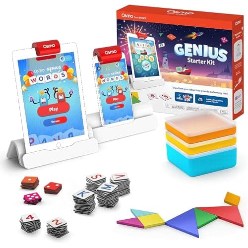 Osmo Genius Starter Kit for iPad 5 Educational Learning Games Ages 610 Math Spelling Creativity More STEM Toy Gifts for Kids Boy Girl Ages 6 7 8 9 10 Base Included 5 Games iPad