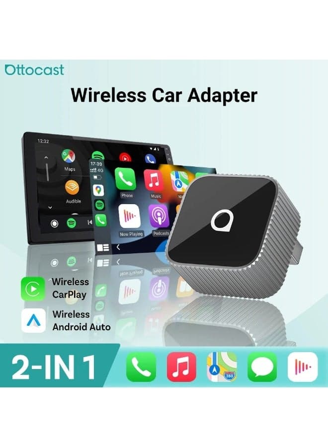 Mini Slim Wireless CarPlay & Android Auto Adapter 2-in-1 – Plug & Play, Fast Lag-Free Connection, Multi-User Support, AI Voice Assist (ChatGPT, Gemini), Bluetooth 5.0, Compact Design for iOS 10+ & Android 11+