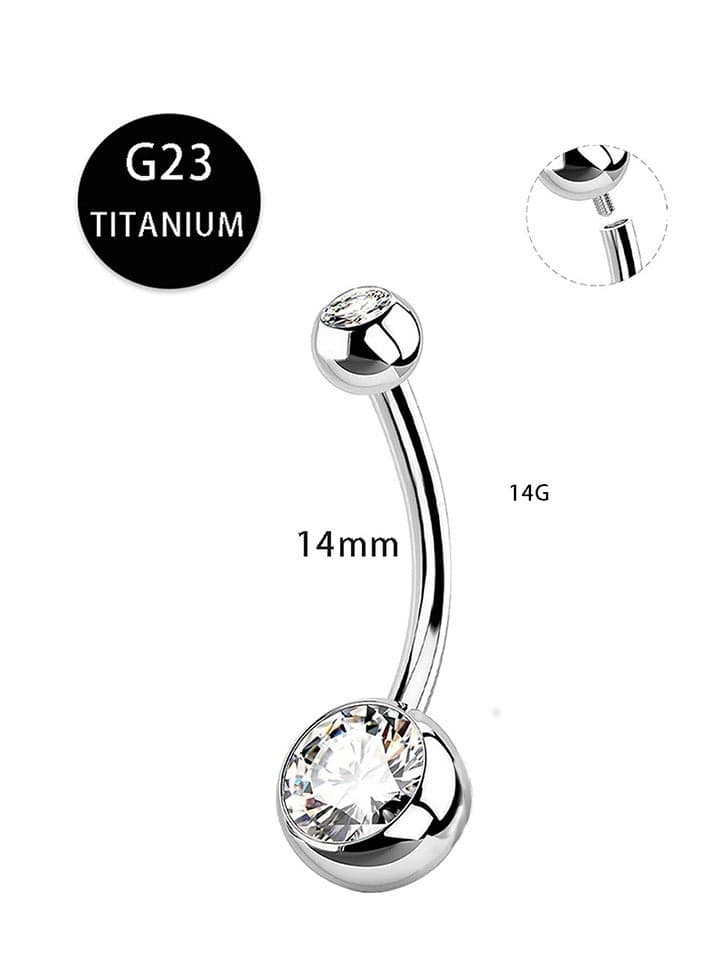 G23 Titanium Hypoallergenic Belly Button Ring with Zirconia Inlaid Internally Threaded Navel Piercing Jewelry Surgical 14mm Long Belly Ring gifts For Women