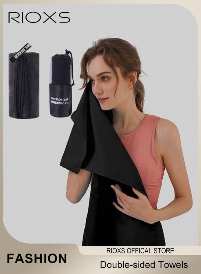 Double-sided Microfiber Towel, Quick Fast Drying Compact Beach Towel, Lightweight Towels, Large Bath Sheet Towel, Perfect for Travel Pool Swimming Bath Camping Yoga Gym Sports, Black