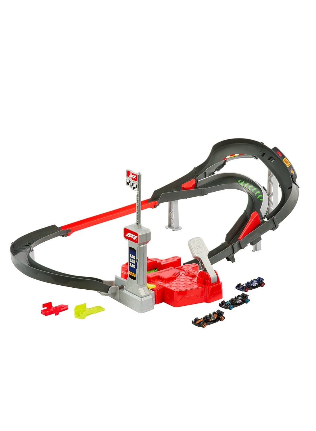 Hot Wheels Toy Car Track Set, 3 Formula 1® Die-Cast Vehicles in 1:64 Scale: McLaren F1® Team, Alpine & VCARB, Sprint Race Circuit (Teams May Vary)
