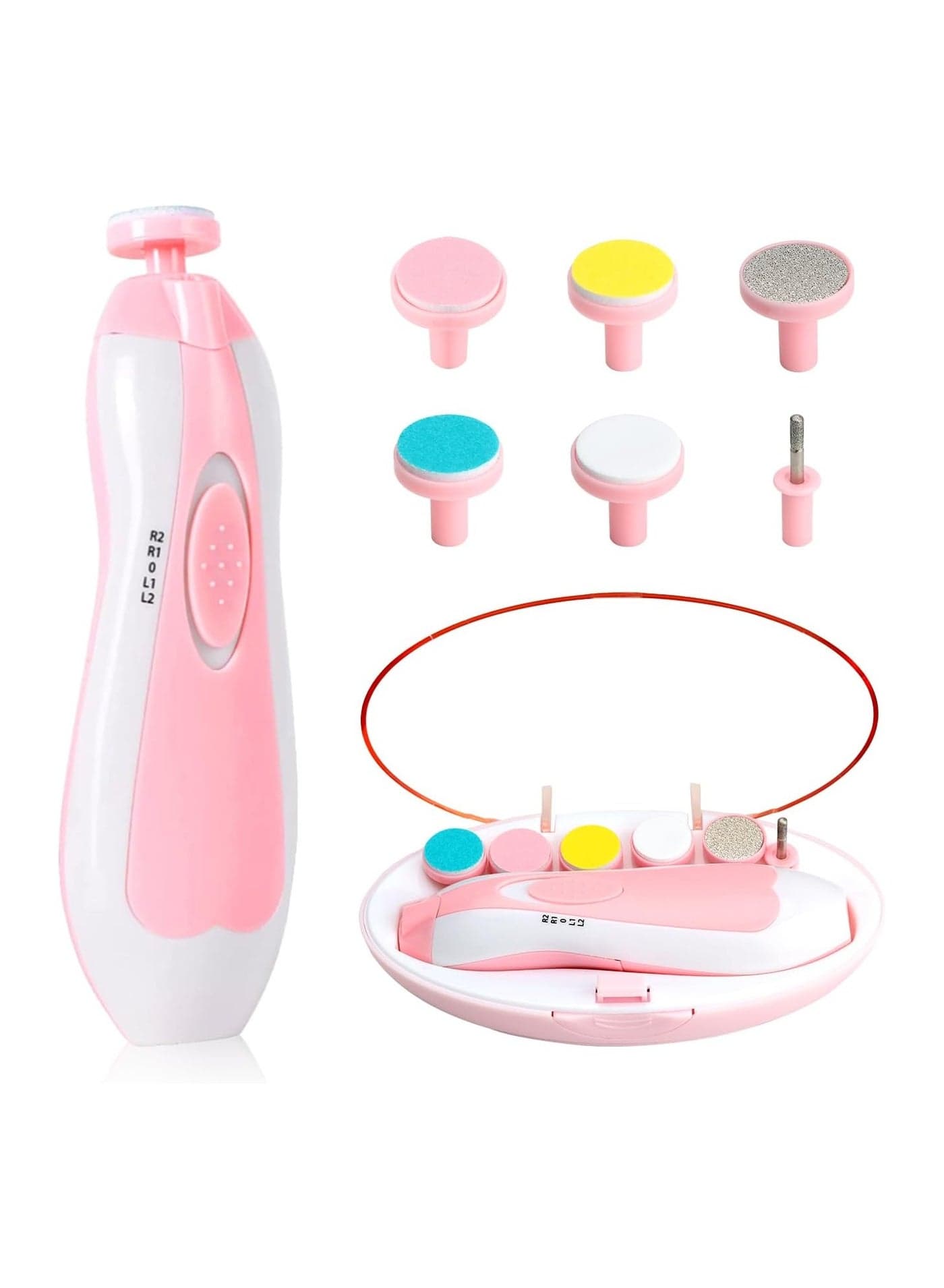 Baby Nail Trimmer Electric - 6-in-1 Baby Nail Clippers & File Set with LED Light, Portable & Lightweight, Safe for Newborns, Toddlers, Kids, and Adults - Includes 6 Grinding & Polishing Heads