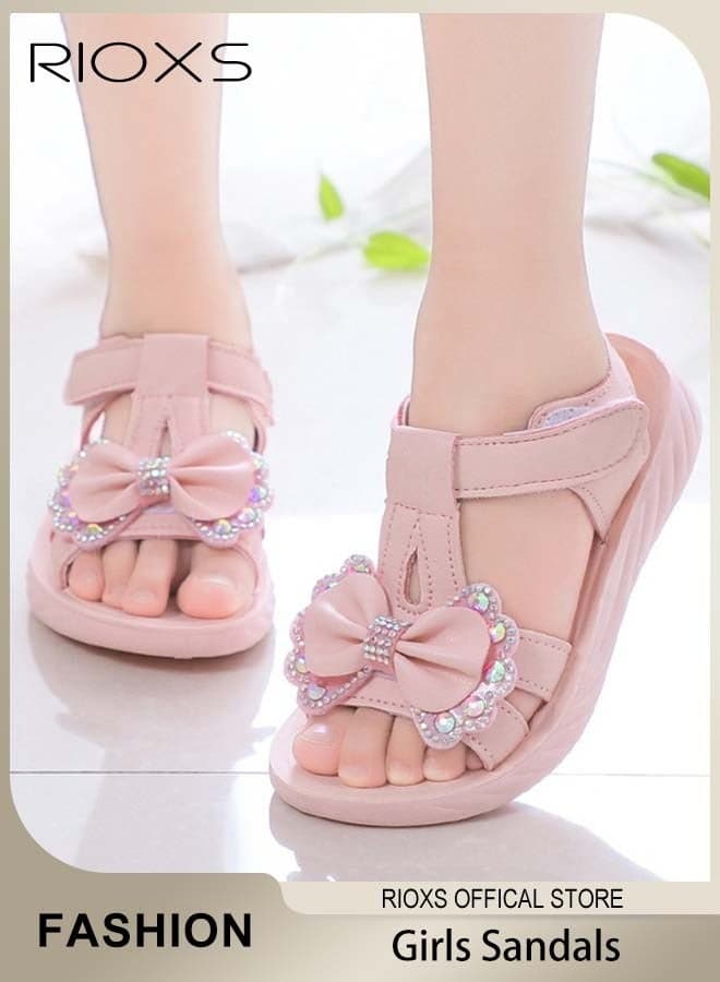 Girls' Flat Sandals, Little Princess Floral Sandals, Fashion Bow Little Girls Flat Sandals, Kids' Open Toe Summer Flat Dress Shoes, Non-Slip Soft Sole Casual Sandals, Lightweight Butterfly Walking Sandals, Summer Sandals for Little/ Big Kids, Flower Girls Shoes for Wedding/ Party/ School/ Daily Wear, Stylish Vacation Sandals, Girls Footwear Pink