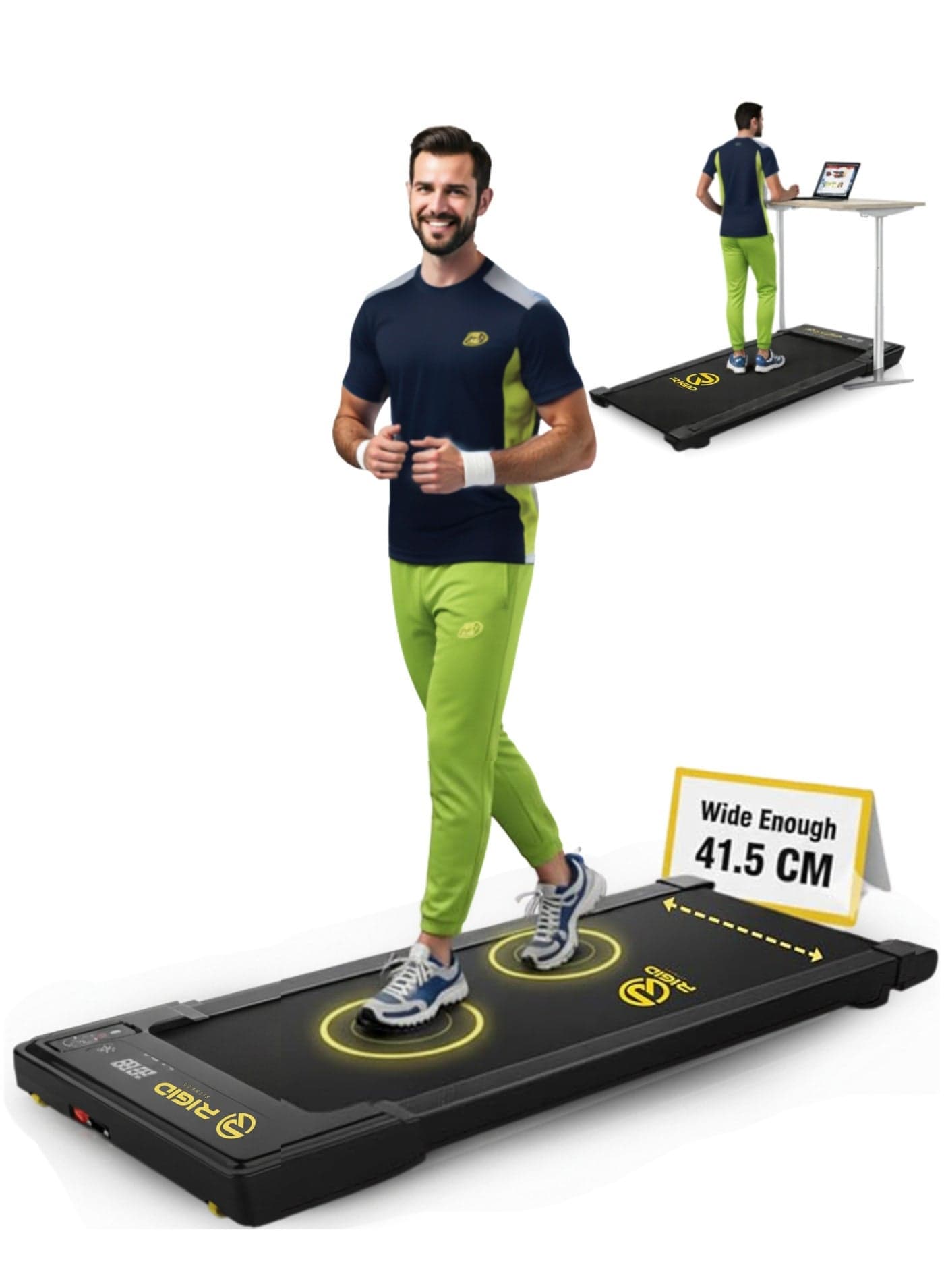 Under Desk Walking Pad Treadmill - Quiet Motor & Portable Lightweight Machine with Bluetooth & Remote Control - for Home & Office,100kg/220lbs Capacity, Speed 6km/h (Wide Running Belt)