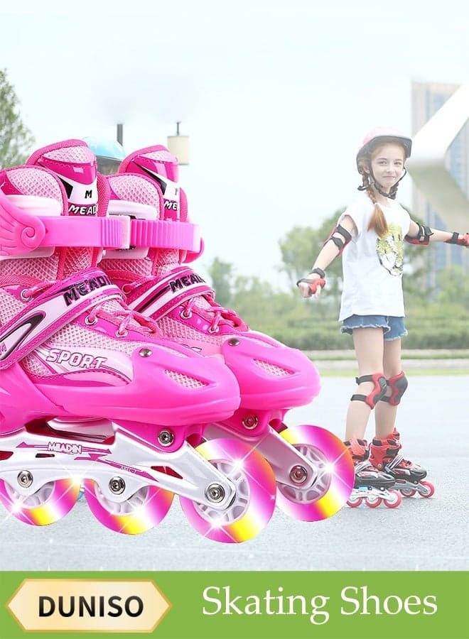 Skating Shoes,Direct Skating Skates,Adjustable Inline Skates For Kids,Fun Flashing Beginner Inline Skates for Girls and Boys,Medium Size (Sizes 33-37),Pink