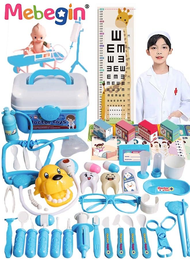 65 Pieces Pink Kids Doctor Kit Pretend Play Toys with Working Stethoscope and Coat Carry Case Medical Role Play Educational Toy Doctor Playset for Boys Girls Ages 3+ Blue