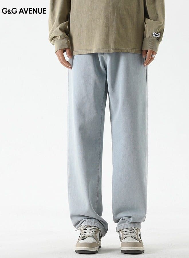 Straight Leg Jeans Spring And Autumn High Waist Jeans Men's Straight Tube Loose Wide Leg Pants Design Sense High Street Style Pants