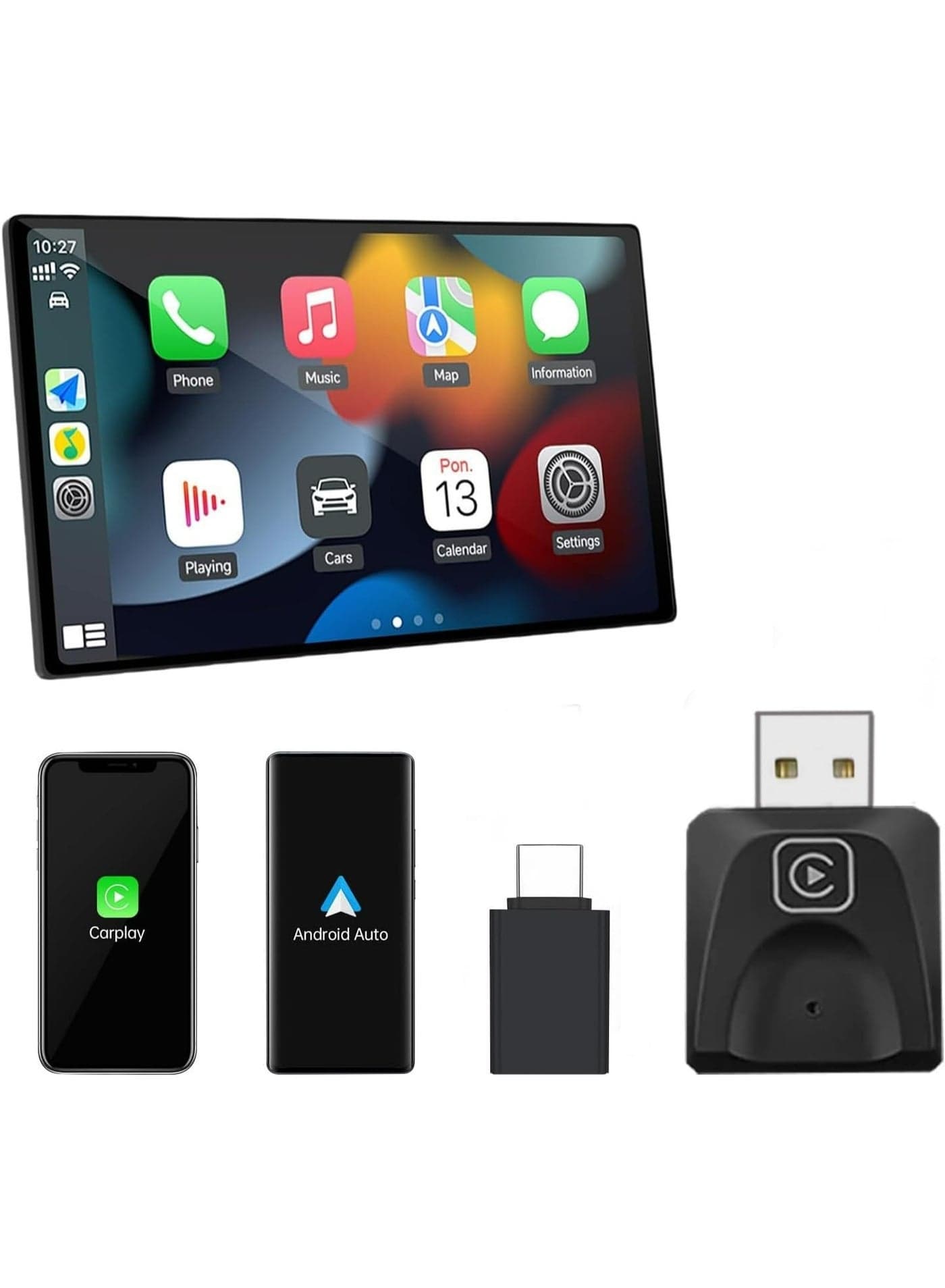 2 in 1 Mini Wireless Carplay and Android Auto with Fast Stable 5Ghz WiFi Bluetooth Connection, Wired to Carplay for Apple, Compatible with iOS10+/Android 11+