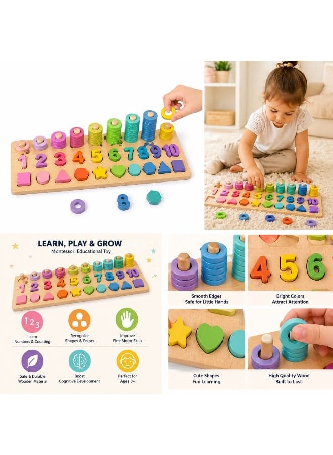 Montessori Wooden Intelligence Board for Kids | Number Learning & Shape Sorting Toy | Cognitive Development & Fine Motor Skills | Educational Toy for Toddlers 3+ Years