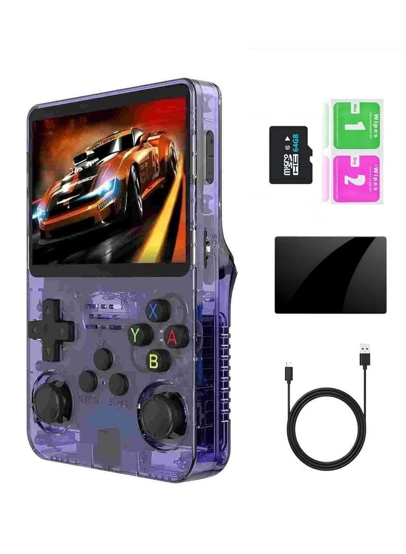 Retro Handheld Game Console with 64G Card – R36S Portable Gaming Device with Linux System, 13+ Emulators, 15000+ Classic Games & 3.5" IPS Screen (Purple 64G)