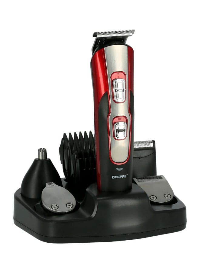 11-IN-1 Rechargeable Grooming Kit- GTR8724, Includes Hair Clipper Head And Beard Trimmer Head Black/Red