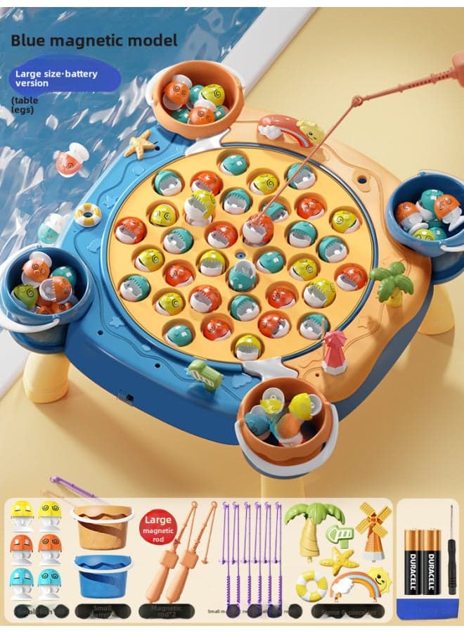 Electric Magnetic Diaoyutai Children's Early Education Educational Music Interactive Play-house Toys For Boys And Girls Gifts-Color:Plus Blue⭐Battery With Table Leg 【45 Magnetic Fish +4 Barrels +8 R